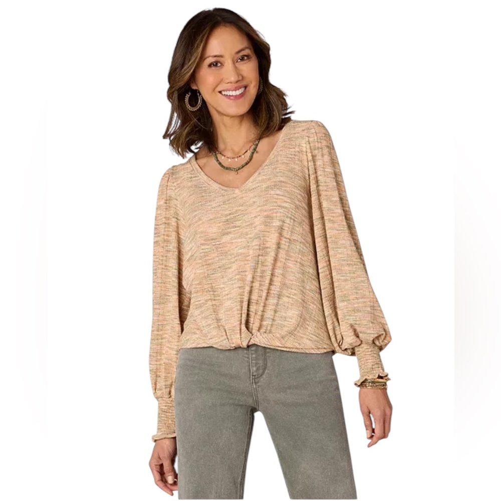 Democracy Golden Barely Multi Blouson-Sleeve Twist-Hem Top NWOT